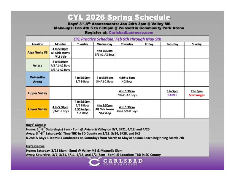 CYL Spring 26' Practice Schedule Updated-2